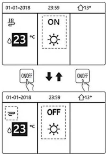 01-01-2018 23:59 13° ON 23 °C ONOFF ↓ ↑ ONOFF 01-01-2018 23:59 13° ON 23 °C OFF