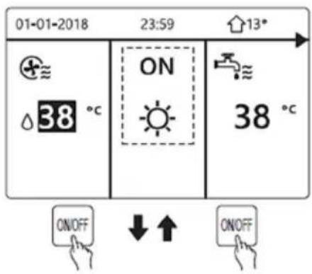 01-01-2018 23:59 ↑13° + ≈ ON 38 °C 38 °C ON/OFF ↓ ↑ ON/OFF