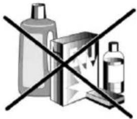 Image showing crossed-out symbols of bottles and a box, indicating prohibition or exclusion criteria.