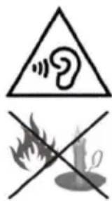 Warning symbol with triangle and cross crossed, indicating noise or hazard