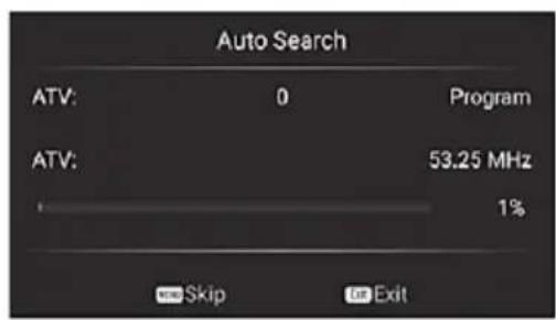 Auto Search ATV: 0 Program ATV: 53.25 MHz + 1% Skip Exit