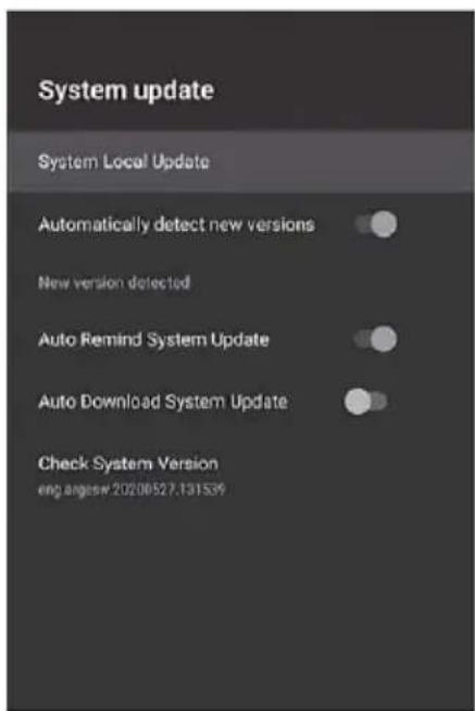 System update System Local Update Automatically detect new versions New version detected Auto Remind System Update Auto Download System Update Check System Version eng.angesw 20200527.131539