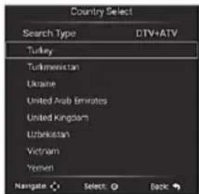 Country Select Search Type DTV+ATV Turkey Turkmenistan Ukraine United Arab Emirates United Kingdom Uzbekistan Vietnam Yemen Navigate Select: Back