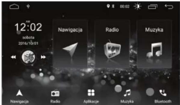 12:02 sobota 2016/10/01 Navigacja Radio Muzyka Navigacja Radio Aplikacje Muzyka Bluetooth