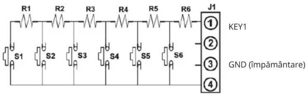 R1 R2 R3 R4 R5 R6 J1 S1 S2 S3 S4 S5 S6 ① KEY1 ② ③ ④ GND (împământare)