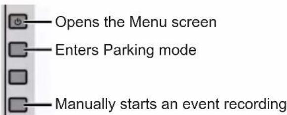 Opens the Menu screen Enters Parking mode Manually starts an event recording