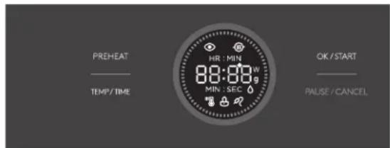 PREHEAT TEMP/ TIME HR : MIN 8:00:00W MIN : SEC OK / START PAUSE / CANCEL