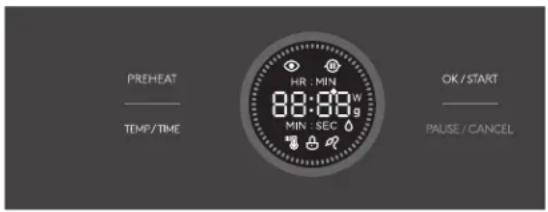 PREHEAT TEMP/TIME HR : MIN 88:00W MIN : SEC OK / START PAUSE / CANCEL