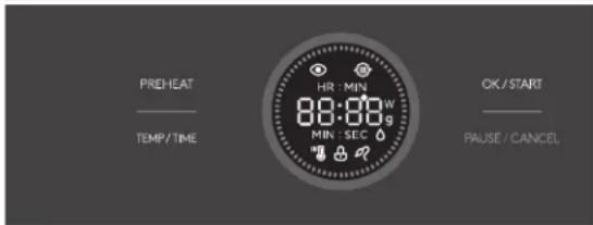 PREHEAT TEMP/TIME HR : MIN 80:00W MIN : SEC OK / START PAUSE / CANCEL