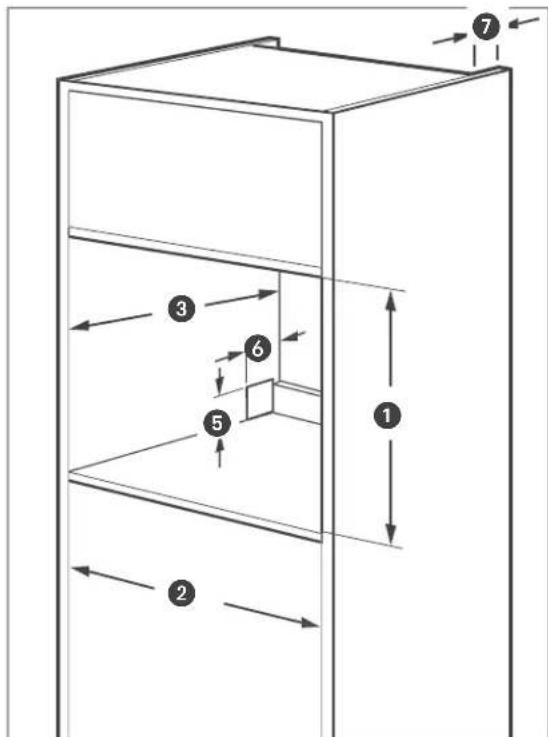 Technical diagram of a cabinet with numbered components and directional arrows indicating flow or placement.