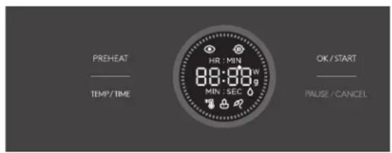 PREHEAT TEMP/TIME HR : MIN 80:00W MIN : SEC OK / START PAUSE / CANCEL