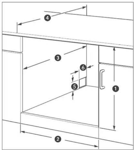 Technical diagram of a cabinet or enclosure with numbered components and directional arrows indicating movement or placement.