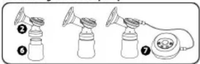 Diagram showing three stages of a baby pump device with labeled parts ②, ③, and ⑦.