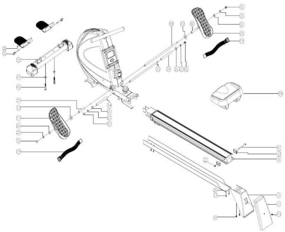 Exploded diagram of a mechanical device with numbered components for identification