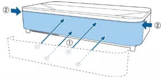 Diagram showing a blue rectangular container with internal flow arrows and numbered annotations (①, ②) indicating process steps or components.