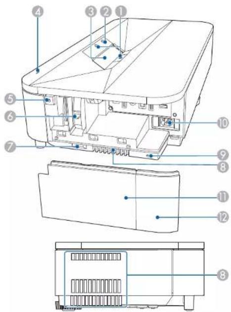 Technical diagram of a device with numbered components and exploded view, likely for assembly or maintenance instructions.