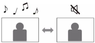 Diagram showing audio playback icons: musical notes and speaker, with a person icon connected to a speaker symbol.