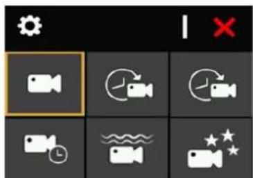 Camera control panel interface with icons for video, clock, and star ratings
