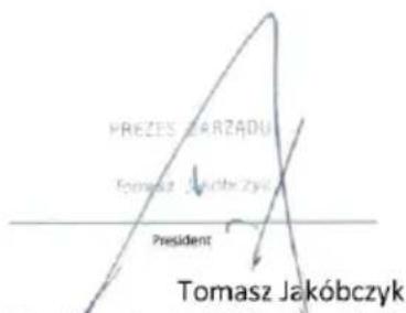 PREZES ZARZADU Tomasz Jakóbczyk President Tomasz Jakóbczyk