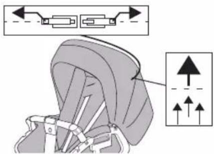 Diagram illustrating seatbelt buckle assembly with directional arrows and alignment instructions