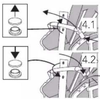 Technical diagram showing mechanical assembly steps with labeled components and directional arrows