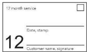12 month service Date, stamp 12 Customer name, signature