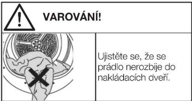 VAROVÁNÍ! Ujistěte se, že se prádlo nerozbije do nakládacích dveří.