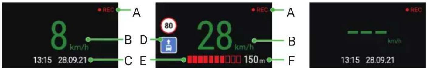 • REC A 8 km/h B D 13:15 28.09.21 C E 80 28 km/h • REC A B 150m F • REC km/h 13:15 28.09.21