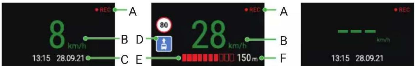 8 km/h 13:15 28.09.21 B D C E 80 km/h 28 km/h 150m REC A REC A B F 13:15 28.09.21 REC km/h