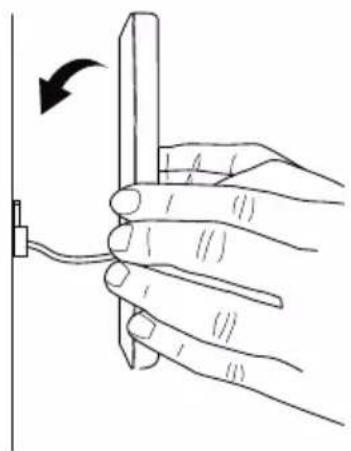 Illustration of hands holding a small electronic device with a curved arrow indicating rotation (no text or symbols)
