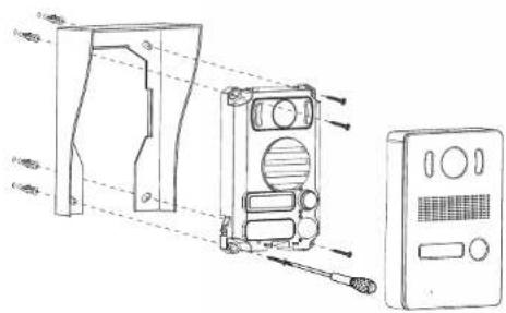 Technical diagram of a device with labeled components and exploded view, including a control panel and display unit.