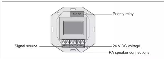 Priority relay Signal source 24 V DC voltage PA speaker connections
