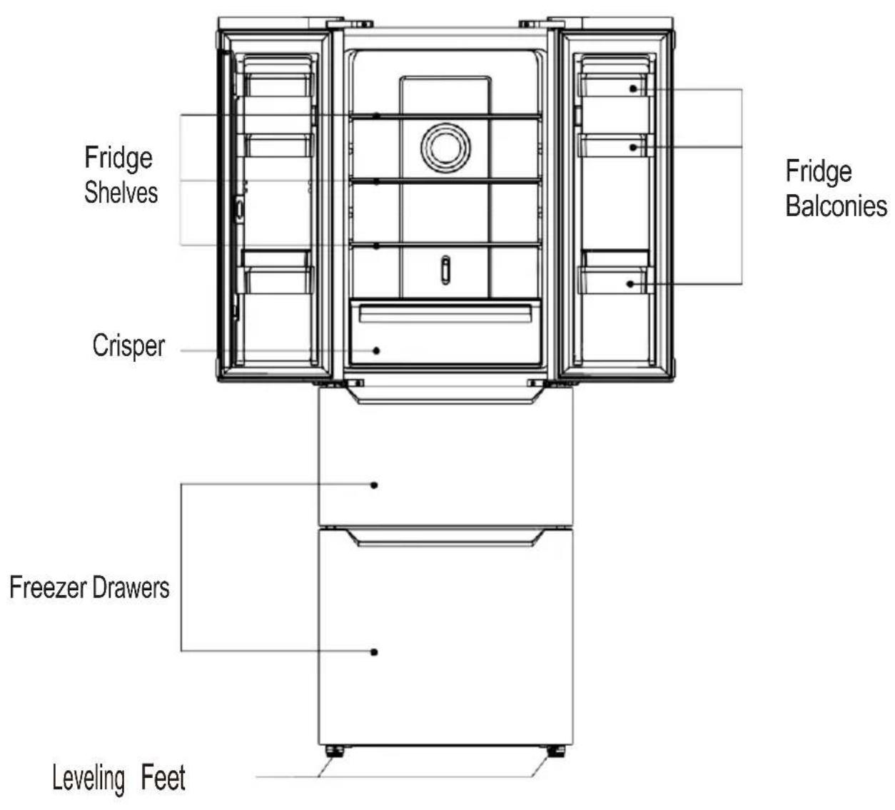 Fridge Shelves Crisper Freezer Drawers Leveling Feet Fridge Balconies