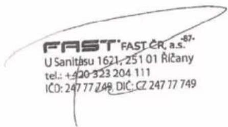 FAST FAST CR, a.s. U Sanitasu 1621, 251 01 RICany tel.: +920-323 204 111 ICO: 247 77 248, DIC: CZ 247 77 749