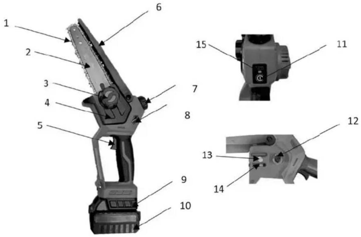 Labeled diagram of a chain-linking tool with numbered parts for identification and assembly reference.