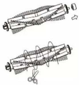 Technical diagram showing two mechanical assembly steps with labeled components and a cutting tool for assembly.