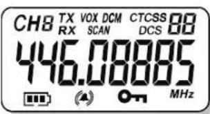 CH8 TX VOX DCM CTCSS 88 RX SCAN DCS 88 446.00005 MHz (1) ON