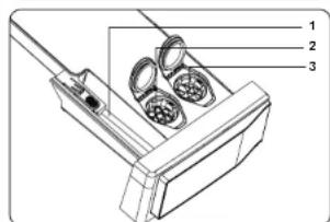 Technical diagram of a mechanical device with labeled parts 1, 2, and 3