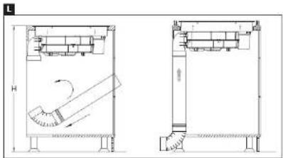 Technical schematic diagram showing two cross-sectional views of a mechanical or hydraulic system with labeled dimensions H and h.