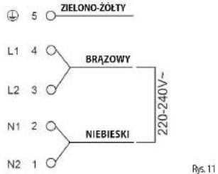 ZIELONO-ZÓŁTY L1 4 L2 3 N1 2 N2 1 BRAZOWY NIEBIESKI 220-240V~ Rys.11