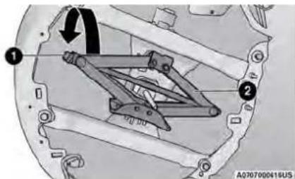 Technical diagram of a mechanical assembly with numbered components and directional arrows indicating motion or force directions.