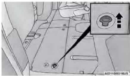 Diagram showing car interior with a highlighted gear icon and directional arrow, likely indicating vehicle safety or navigation.