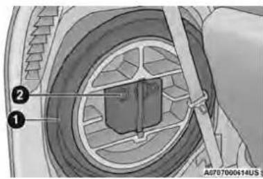 Technical diagram of a car wheel assembly with numbered components and license plate text