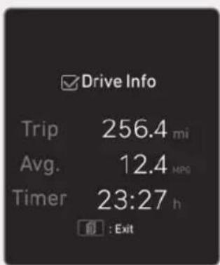 Drive Info Trip 256.4 mi Avg. 12.4 MPG Timer 23:27 h : Exit