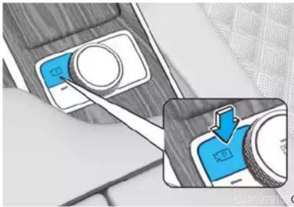 Diagram showing a car seatbelt switch with blue buttons and a magnified view of the switch mechanism.