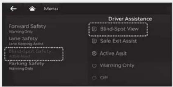 Forward Safety Warning Only Lane Safety Lane Keeping Assist Blind-Spot Safety Active Assist Parking Safety Warning Only Driver Assistance Blind-Spot View Safe Exit Assist Active Assist Warning Only Off