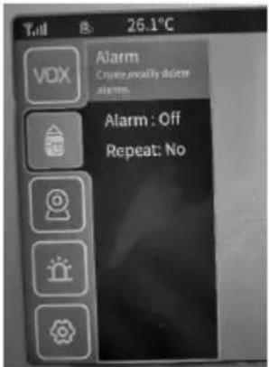 Tall 26.1°C VOX Alarm Create, mostly delete alarms. Alarm : Off Repeat: No
