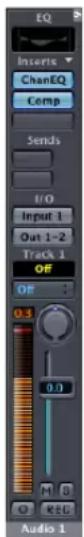 EQ Inserts ChanEQ Comp Sends I/O Input 1 Out 1-2 Track 1 OF OFF 0.3 0.0 M B O REG Audio 1