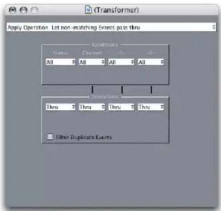 (Transformer) Apply Operation Let non-matching Events pass thru Conditions Status Channel -1 -2 All All All All Thru Thru Thru Thru Filter Duplicate Events