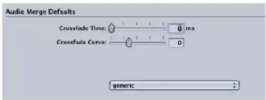 Audio Merge Defaults Crossfade Time: 0 ms Crasefade Curve: 0 generic :